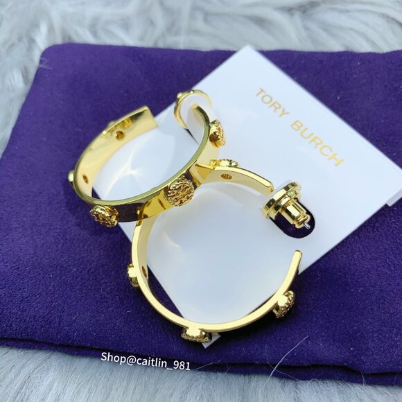 Tory Burch Milgrain Studded Hoop Earrings in Gold (Brand New with Dust Bag) - Picture 4 of 6